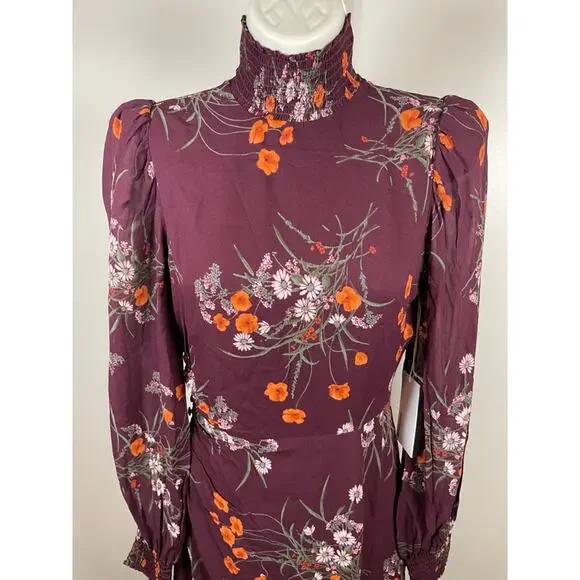 Reformation Aude Floral Smocked Georgette Turtleneck Long Sleeve Midi Dress Sz 0 - Picture 3 of 8